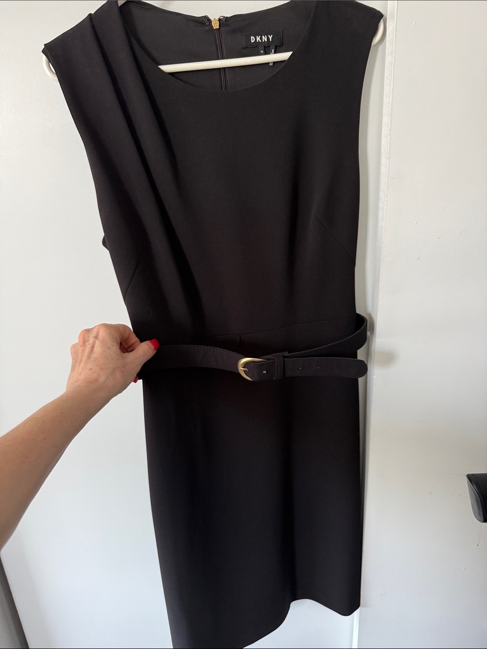 DKNY Black Sleeveless Belted Midi Dress